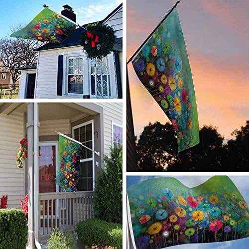 Yekiua Flowers Flag 3X5 Outdoor Abstract Watercolor Spring Seasonal Nature Floral Rainbow Double Sided Flags All Weather Long Lasting With 2 Brass Grommets Yellow Red Green - Image 6