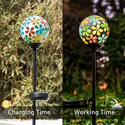 VCUTEKA Decorative Solar Garden Lights, 3.5" Mosaic Globe Outdoor Stake - Image 4