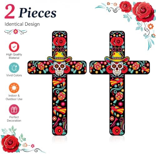 Day of The Dead Decorations - 2PCS Dia de los Muertos Cross Wall Decor - Image 4