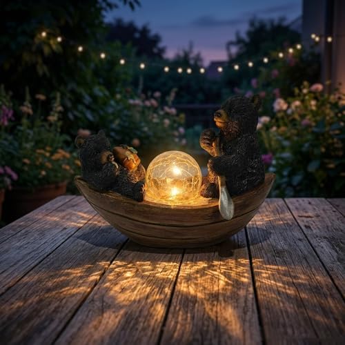 Rezpuao Garden Statue of Bear,Garden Decor Bear Figurine,Bears Outdoor Statue,Solar Decor for Patio,Balcony,Yard,Lawn Ornament by Rezpuao