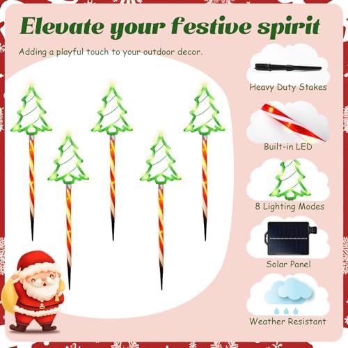Garden Christmas Decorations Pathway Outdoor Solar Lights, 27 inches Lighted Xmas Tree Solar Christmas Lights with 8 Modes Waterproof String Lights, Outdoor Lights for Yard Patio Walkway-5PCS - Image 3