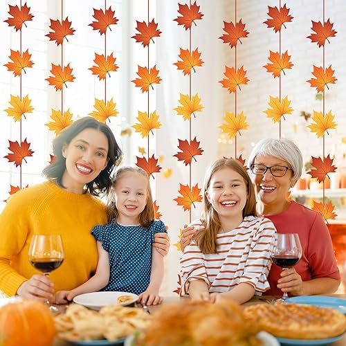 Ceenna 8 Pcs Fall Hanging Decoration Maple Leaf Hanging Garlands for Autumn - Image 5