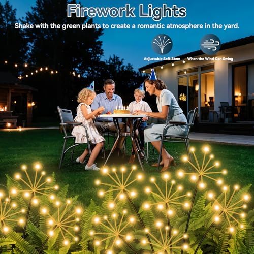 Solar Garden Lights 2 Pack Waterproof Swaying Starburst Lights Warm White - Image 6