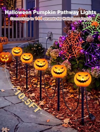 10.5FT Halloween Pumpkin Pathway Lights, 5PK LED Pumpkin Light Decor - Image 3