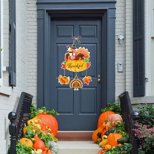 Thanksgiving Turkey Door Hanging for Front Porch, Autumn Farmhouse Hanging Sign for Fall, Harvest & Holiday Decorations - Made of Thick Cardstock - Image 6