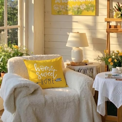 YCOLL Pillow Covers 20x20 Set of 4, Modern Sofa Throw Pillow Cover, Decorative Outdoor Linen Pillow Covers Set of 4 for Couch Sofa Bed and Car, Yellow - Image 6