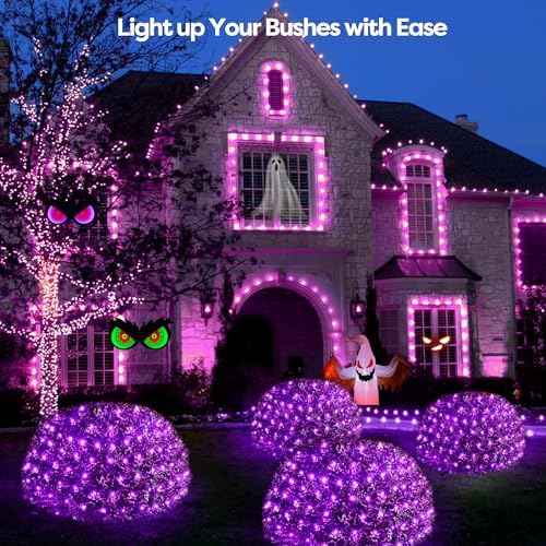 WBao Halloween Lights Outdoor 360LED 11.5ft x 6.9ft Halloween Net Lights with 8 Modes, Timer, Connectable, Waterproof & Dark Green Wire for Lawn, Bushes, Shrubs Outdoor Holiday Decorations, Purple - Image 5
