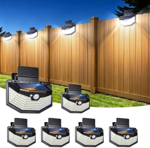 800LM Clip On Solar Lights Outdoor, 270° Wide Angle Motion Sensor Outdoor Lights with 115 LEDs & 3 Modes, IP65 Waterproof Solar Fence Lights Outdoor for Deck, Gutter, Patio, Backyard, Railing 6Pack by LUHLEE