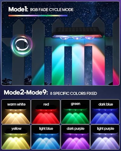 Solar Fence Lights Outdoor, Warm White & RGB 7 Color Changing, IP65 Waterproof, Dusk to Dawn Solar Deck Light for Patio, Railing, Pool, Porch, Backyard, Wall Decor, 8 Packs - Image 3