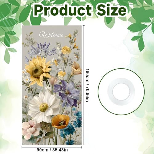 Front Door Covers Decorative, Spring Flower Design Door Curtain 70.8 x 35.4 Inch for Porch Outdoor Indoor Home Decor (Colorful-230) - Image 2