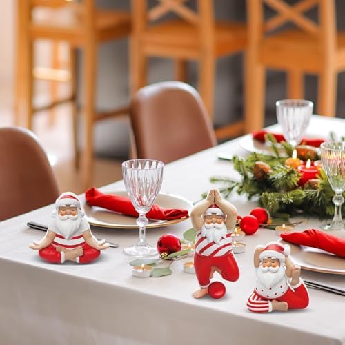 DoubleFill 3 Pcs Christmas Yoga Santa Figurines Wooden Table Decor - Image 6
