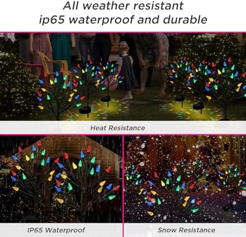 Christmas Outside Decorations Solar Pathway Lights-2PACK 40LED Multicolor C6 Strawberry Lights Xmas Decor,Outdoor Solar Christmas Lights for Garden Yard Path Party Decor - Image 4