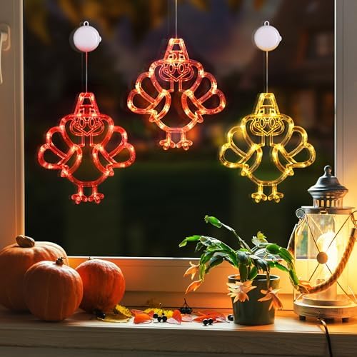 [Timer] 3 PCS Thanksgiving Turkey Fall Decorations Window Lights - Image 4