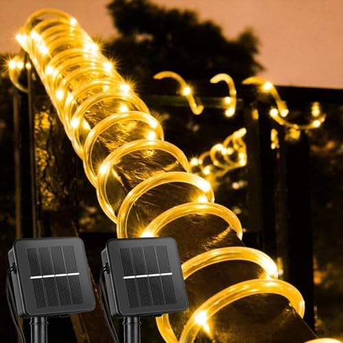 Brightown Solar Rope Lights, 2 Pack Total 78FT 200LED Warm White Solar String Lights Outdoor, IP65 Waterproof Solar Powered Fairy Lights with 8 Lighting Modes for Yard Garden Patio Tree Decoration by Brightown
