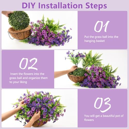 Artificial Flowers Hanging Baskets, Multicolor 12 Bundles Faux Flower with Ferns Outdoor Hanging Basket Spring Summer Decoration, Fake Flowers Plants for Porch Patio Balcony Home Yard Decor - Image 4