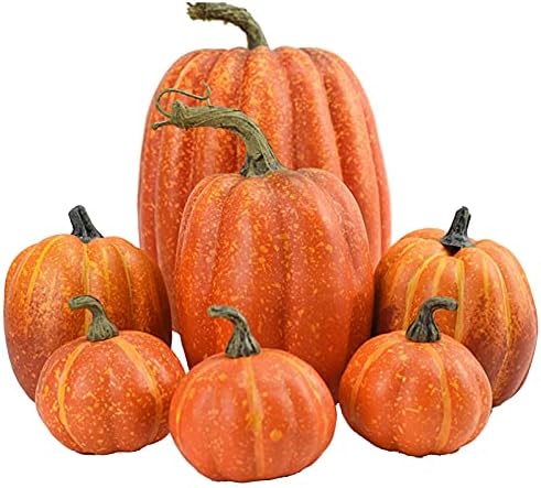 Fall Pumpkin Decor | 7 Large Orange Fake Pumpkin Fall Decorations, Artificial Pumpkins Harvest Faux Foam Pumpkins for Fall Autumn Halloween Thanksgiving Decorations Outdoor by Unknown