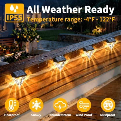 Solar Deck Lights, Solar Step & Fence Lights Outdoor Waterproof, Warm White Solar Lights for Garden Stair, Patio, Front Porch & Wall Decor, 6Pack - Image 3