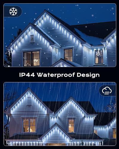 Brightown Christmas Meteor Shower Icicle Lights Outdoor, 2 Pack Total 40ft with 40 Large Tube 960 LED Dropping Effect, Waterproof Decorations for House Eave Roofline, Cool White - Image 4