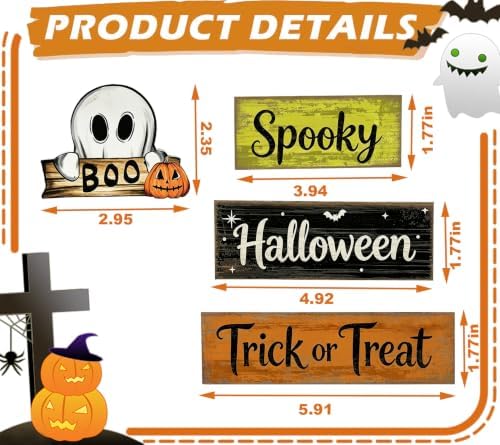 4 Pcs Halloween Tiered Tray Decor Wooden Stacked Block Signs, Rustic Ghost Boo Pumpkin Spooky Trick or Treat Table Decor for Home Kitchen Shelf Mantel Party - Image 3