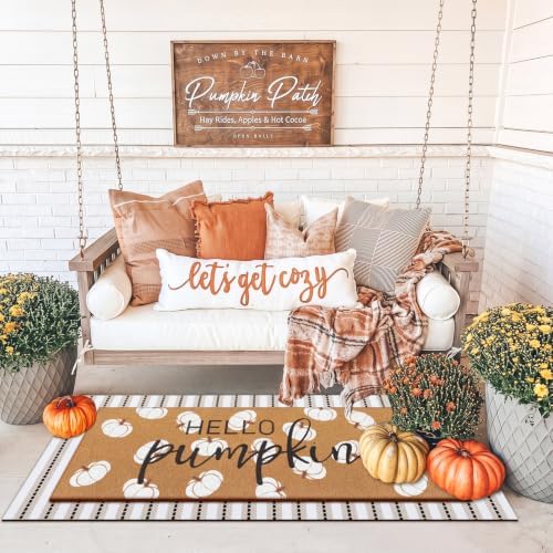 Tinideya 2 Pcs Fall Hello Pumpkin Layered Door Mat, 47'' x 16'' - Image 3