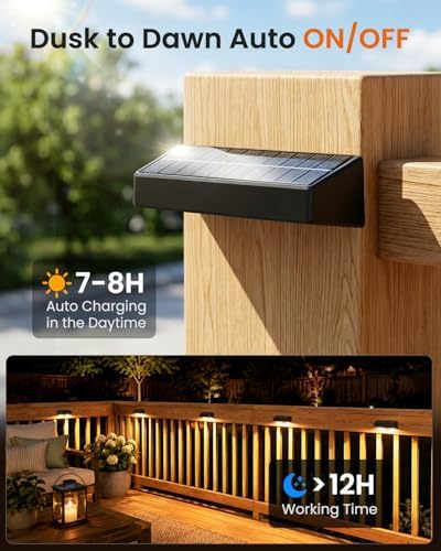 JOFIOS Fence Lights Solar Powered, 3000/4000/6000K 3 Modes Solar Lights for Fence Waterproof IP65 Dusk-to-Dawn LED Deck Lighting for Patio, Railing, Pool, Porch, Backyard, Wall, 8 Pack - Image 5