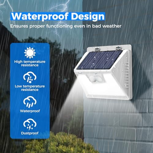 Peasur 16Pack Solar Motion Sensor Lights Outdoor Waterproof, 140LED 3 Modes Ultra-Bright Solar Powered Fence Lights, Security Wall Light for Outside Garden Yard Deck Stair Step - Image 3