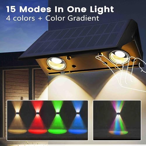 Fence Lights Solar Powered, Multicolor Modes Solar Fence Lights Outdoor IP67 Waterproof, Up and Down Solar Wall Lights Sconce Dusk to Dawn for Patio, House, Garage, Porch, Garden, Festival (8 Pack) - Image 5