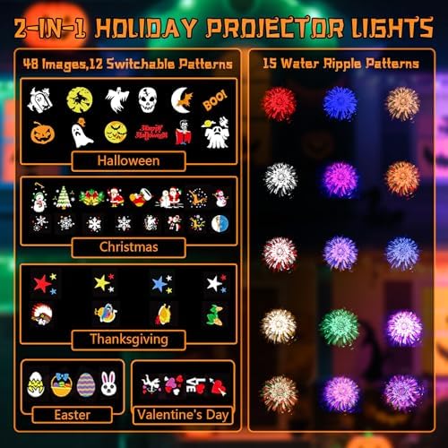 Halloween decorations outdoor, 2-In-1 Halloween Projector Lights outdoor with Remote Control(Ocean Wave & Patterns), Three Fixing Methods, Timer, 12 Slide &15 Colors for Halloween, Christmas, New Year - Image 2