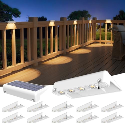 VOLISUN Solar Deck Lights 12 Pack, Warm White Glow LED Large Size Lamp, IP65 Waterproof Step Lights Outdoor for Deck, Step, Fence, Railing, Wall and Stairs (White) by VOLISUN