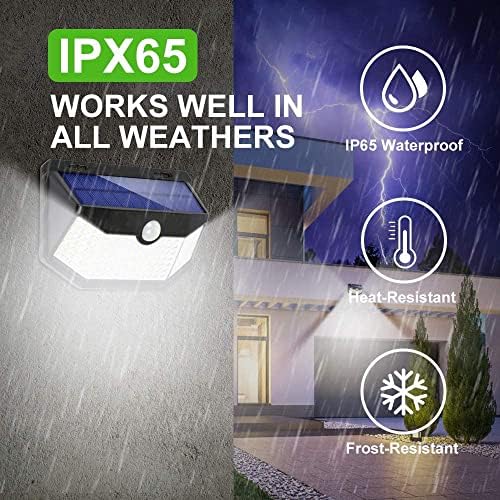 HMCITY Solar Lights Outdoor 120 LED with 3 Lighting Modes, Motion Sensor Wall Lights,IP65 Waterproof Solar Powered for Garden Patio Yard (Back Button 2Packs, Black Shell-Daylight White) - Image 3