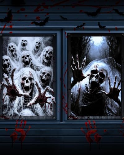 2pcs Halloween Window Cover Decor, Scary Ghost Curtain Outdoor by YUSPENYE