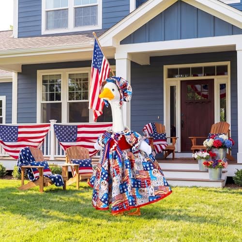 Abbylike 4th of July Porch Goose Outfit Patriotic American Flag Red Blue White Lawn Goose Clothes Fits 23 Inch Cement Statue Geese Costume for 250th Independence Day Outdoor Garden Yard Patio Decor - Image 3