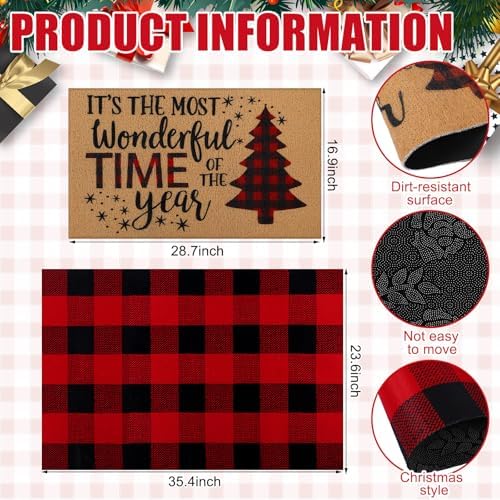 Tinideya 2 Pcs Christmas Tree Layered Doormat Set for Front Porch - Image 2