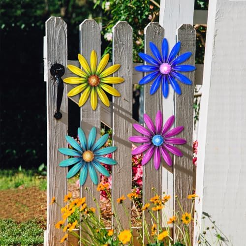 Giyyomtr Metal Flowers Wall Decor - 4pcs 6.2'' Metal Wall Art Hanging Decorations for Outdoor Fence Garden Yard Patio Exterior Wall Decor - Image 5