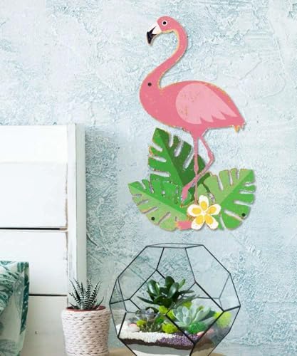 Putuo Decor Flamingo Metal Wall Decor, 15.75" x 9.34" Summer Tin Wall Sign, Tropical Bird Hanging Wall Art for Beach House Patio Porch Garden Pool Tiki Bar Summer Home Decor - Image 3