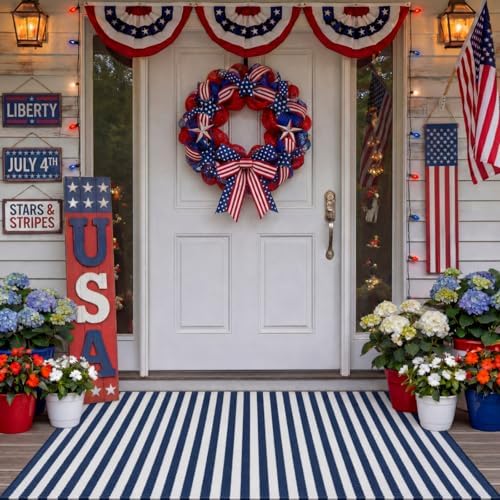 Moucuny 2'4'' X 3'7'' Narrow Navy and White Patriotic Vertical Stripe Rug - Image 4