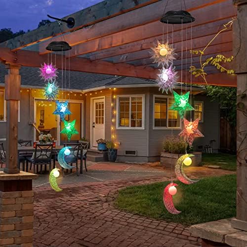 Tryme Solar Wind Chimes with Sun Moon Star Color Changing Windchimes, Outdoor Hanging Lights, Garden Decor Gifts for Mom, Grandma, Wife, Neighbors - Image 6