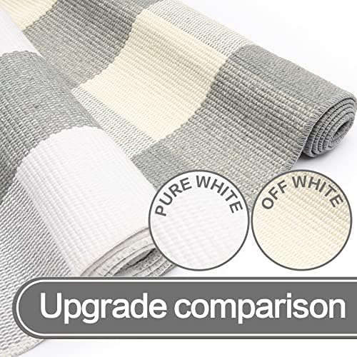 MUBIN Cotton Buffalo Plaid Rug, 27.5x43 Gray White Outdoor Rug Front Door Decorative Mat, Washable Doormat Hand-Woven Foldable Area Rug Layered Door Mats Rug for Front Porch, Entryway, Patio - Image 7