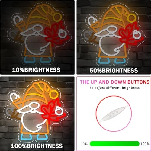 Flashing Gnomes Neon Sign Dimmable for Thanksgiving Neon Sign for wall decor Maple Leaf Neon Light for Hello Fall Led Sign Thanksgiving Bedroom Kids Room Bar Club Decoration Gift. - Image 6