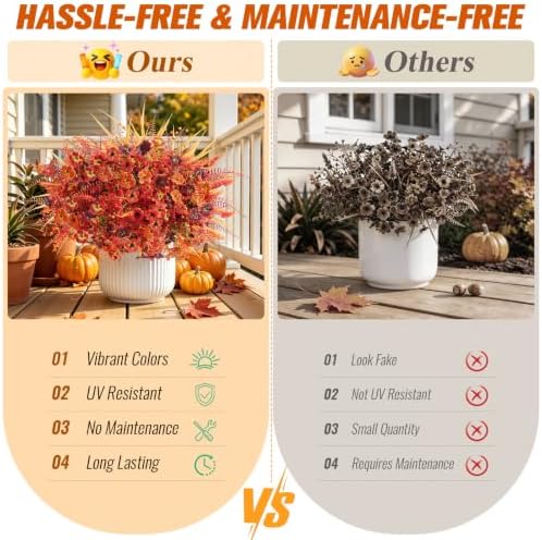 Alupssuc 24Pcs Artificial Fall Flowers for Outdoors Decor, Fake Mums Plants - Image 6