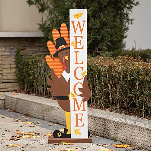 Glitzhome 36”H Fall Thanksgiving Wooden Turkey Porch Sign, Farmhouse Turkey Standing Decor, Rustic Welcome Sign Porch Decor for Fall Harvest Autumn Thanksgiving by Glitzhome
