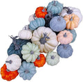 24 Pcs Bulk Assorted Rustic Harvest Artificial Pumpkins Foam Pumpkin in White Orange Green Teal for Fall Autumn Halloween Decoration Thanksgiving Party Home Kitchen Decor Baby Shower Wedding by Winlyn