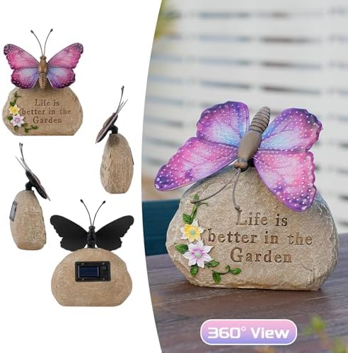 Solar LED Butterfly Garden Statue with Sparkling Light-Up Wings - Outdoor Yard Patio Decor Figurine, for Women Mom Grandma(Purple) - Image 5