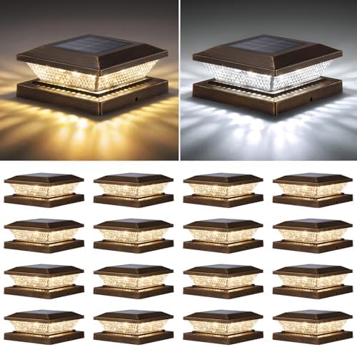 Mlambert 4x4 Solar Post Cap Lights Outdoor 16 Pack, Waterproof Solar Fence Light for Wooden/Vinyl Post, 2 Color Outside Deck Patio Porch Decor, Brown by Mlambert