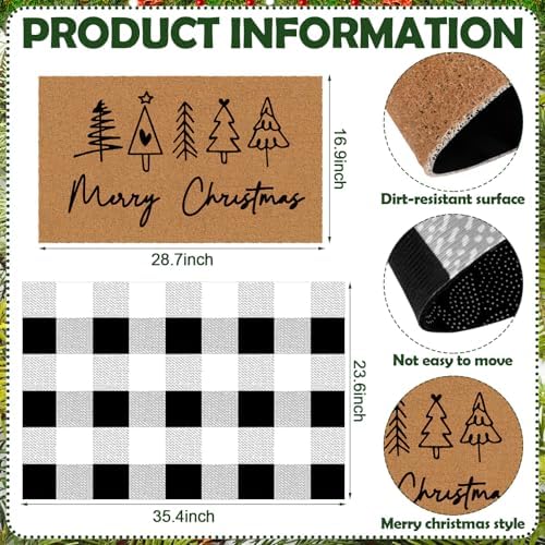 Tinideya 2 Pcs Merry Christmas Layered Doormat Set, Black White - Image 2