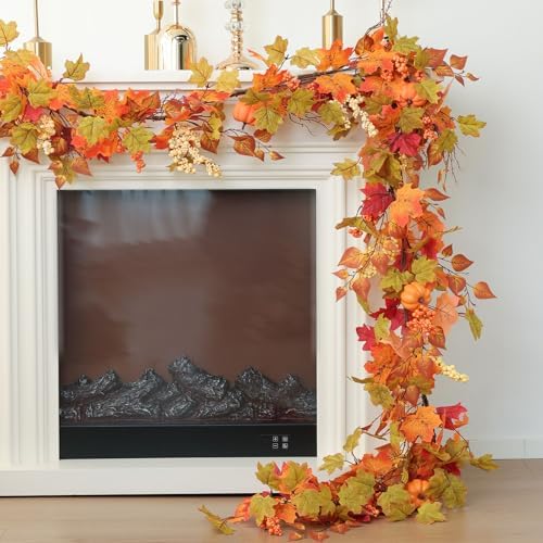 MIZII Fall Decor Artificial Maple Leaf Pumpkin Garland 6FT Fake Autumn Vines Garland Thanksgiving Halloween Harvest Decorations for Porch Mantle Table Centerpieces Fireplace Farmhouse (Yellow PK) by Mizii