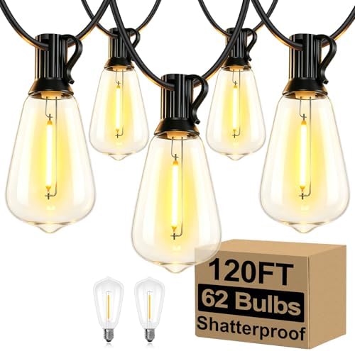 Brightever 120FT Outdoor String Lights 62 Bulbs, Waterproof Patio Lights by Brightever
