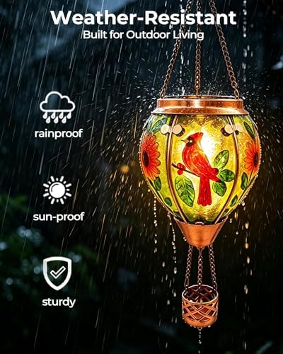 Glass Hot Air Balloon Solar Lantern with Flame - Image 6