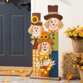 3 PCS Fall Scarecrow Welcome Sign with LED Lights,36" Wooden Thanksgiving Porch Vertical Sign,Rustic Autumn Outdoor Decor for Front Door,Patio,Garden by CPCDACSK
