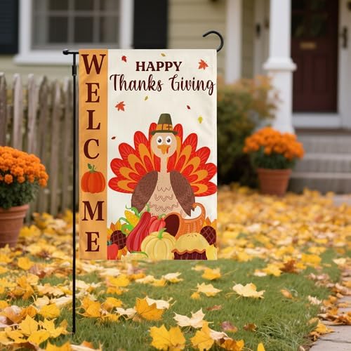 OHOME Thanksgiving Decorations - Welcome Garden Flag | Thanksgiving Decor Outdoor Outside - Friendsgiving Party Decorations Essentials Double-Side Backdrop Banner for Garden Porch Patio Lawn,12x18 Inch - Image 6